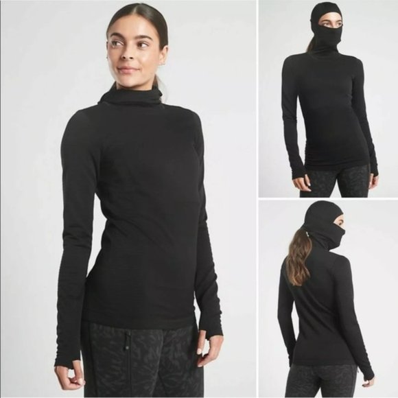 Athleta Tops Athleta Flurry Balaclava Rib Mix Solid Top Long Sleeve